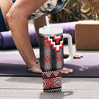 Red Taniko Aotearoa Tumbler With Handle Niho Taniwha Mix Poutama LT14 - Polynesian Pride
