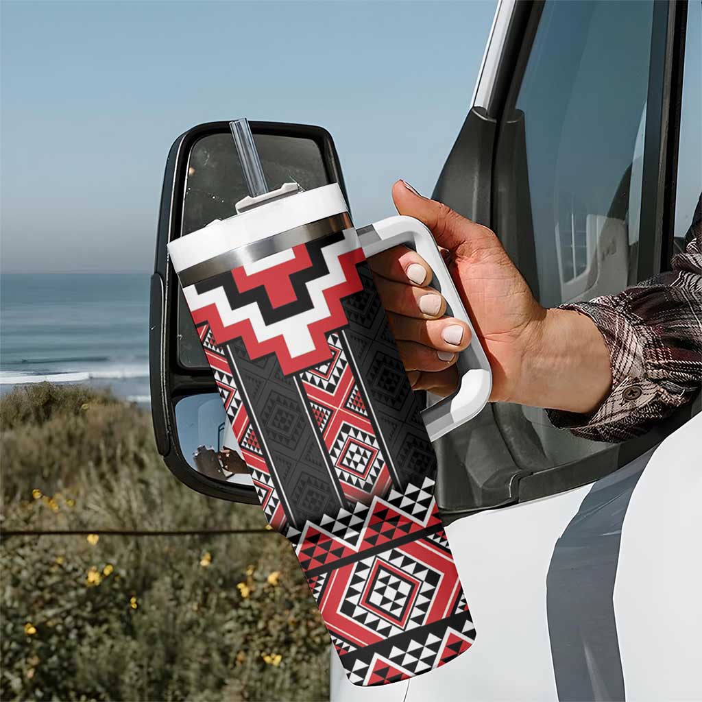 Red Taniko Aotearoa Tumbler With Handle Niho Taniwha Mix Poutama LT14 - Polynesian Pride