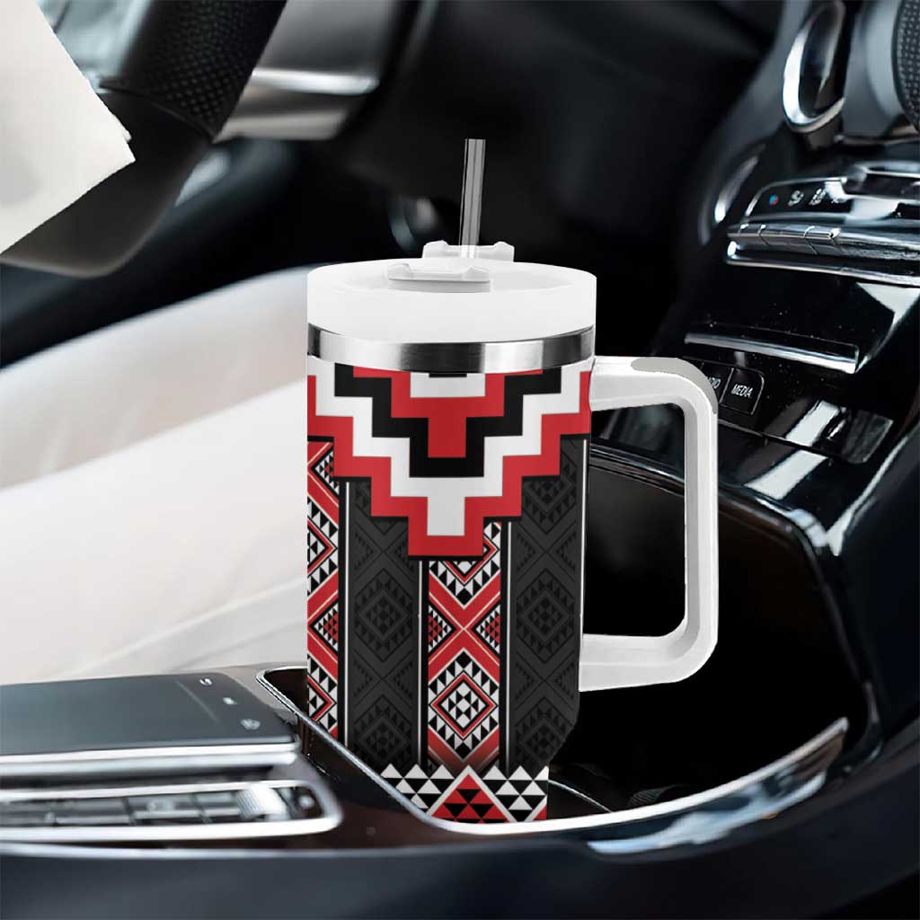 Red Taniko Aotearoa Tumbler With Handle Niho Taniwha Mix Poutama LT14 - Polynesian Pride