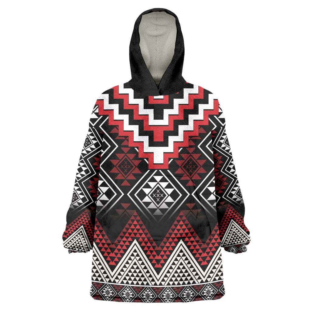 Red Taniko Aotearoa Wearable Blanket Hoodie Niho Taniwha Mix Poutama