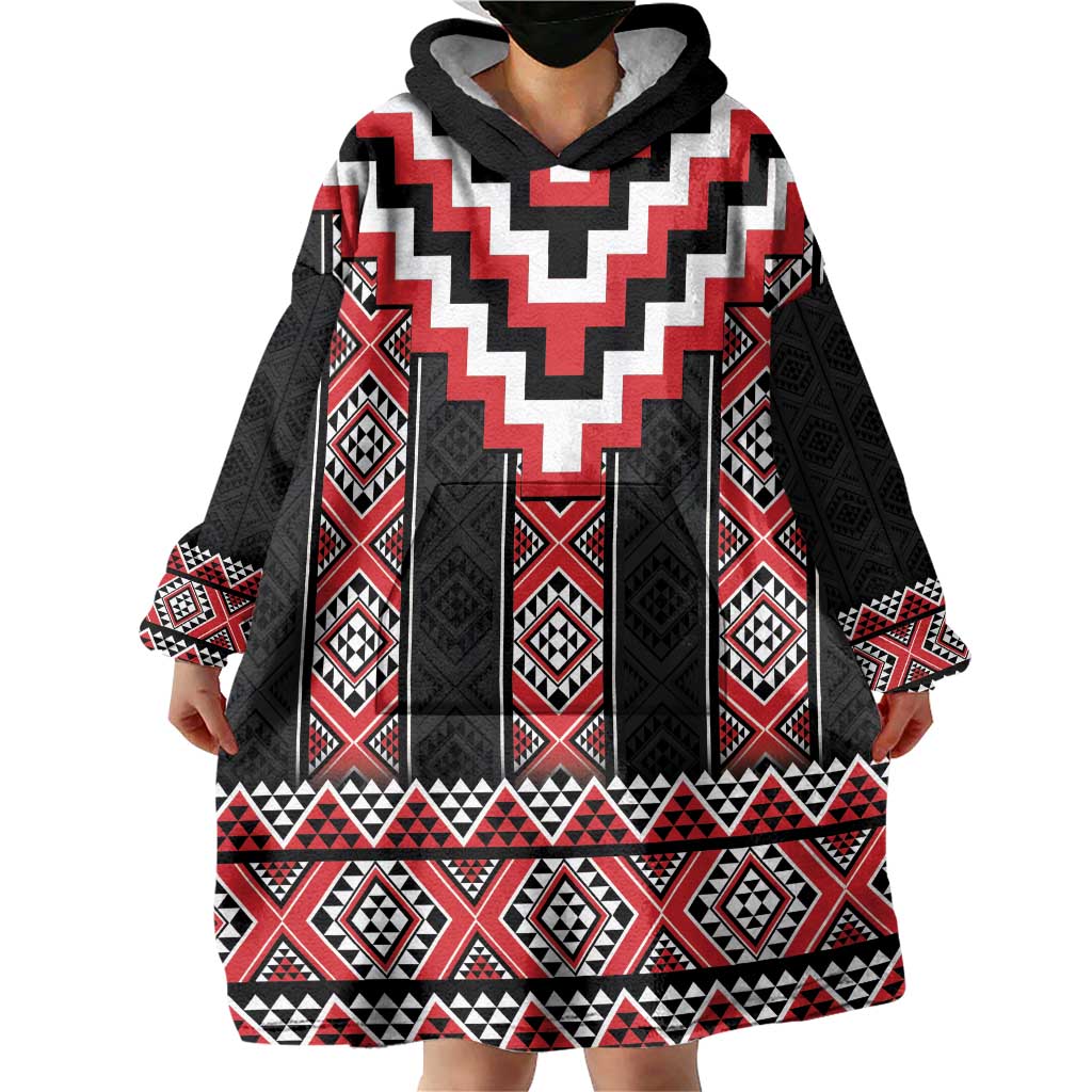 Red Taniko Aotearoa Wearable Blanket Hoodie Niho Taniwha Mix Poutama LT14 - Polynesian Pride