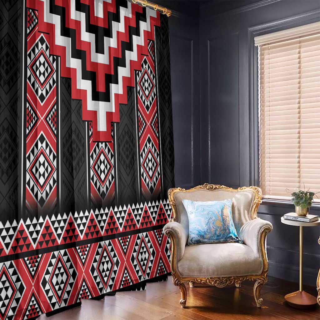 Red Taniko Aotearoa Window Curtain Niho Taniwha Mix Poutama LT14 - Polynesian Pride