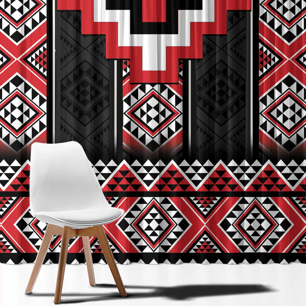 Red Taniko Aotearoa Window Curtain Niho Taniwha Mix Poutama LT14 - Polynesian Pride