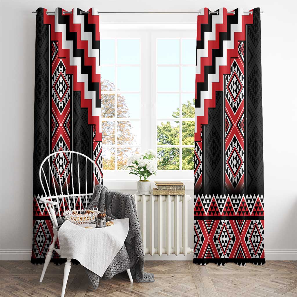 Red Taniko Aotearoa Window Curtain Niho Taniwha Mix Poutama LT14 - Polynesian Pride