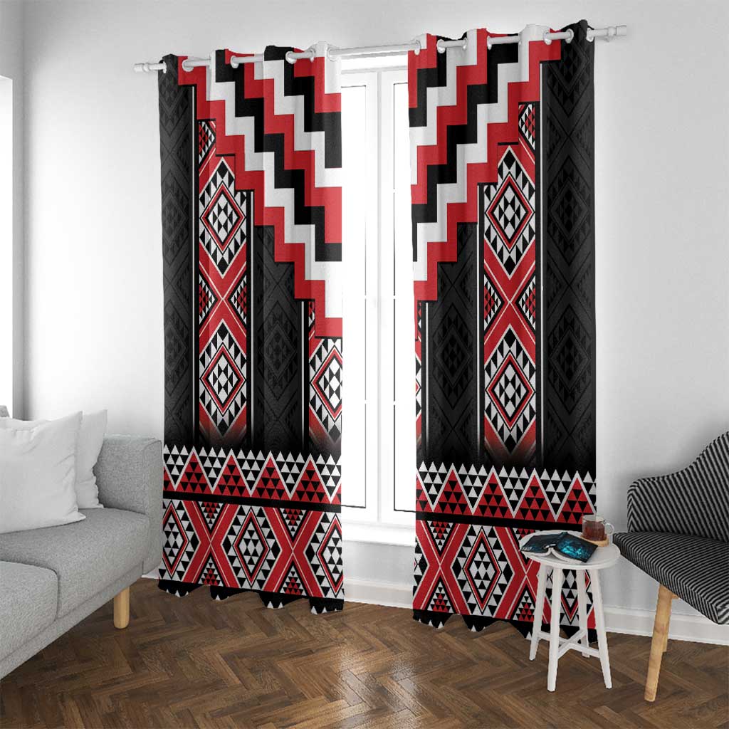 Red Taniko Aotearoa Window Curtain Niho Taniwha Mix Poutama LT14 With Grommets Red - Polynesian Pride