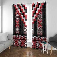 Red Taniko Aotearoa Window Curtain Niho Taniwha Mix Poutama LT14 With Grommets Red - Polynesian Pride