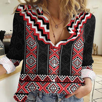 Red Taniko Aotearoa Women Casual Shirt Niho Taniwha Mix Poutama LT14