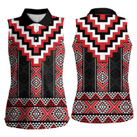 Red Taniko Aotearoa Women Sleeveless Polo Shirt Niho Taniwha Mix Poutama LT14 - Polynesian Pride