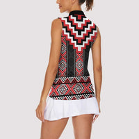 Red Taniko Aotearoa Women Sleeveless Polo Shirt Niho Taniwha Mix Poutama LT14 - Polynesian Pride