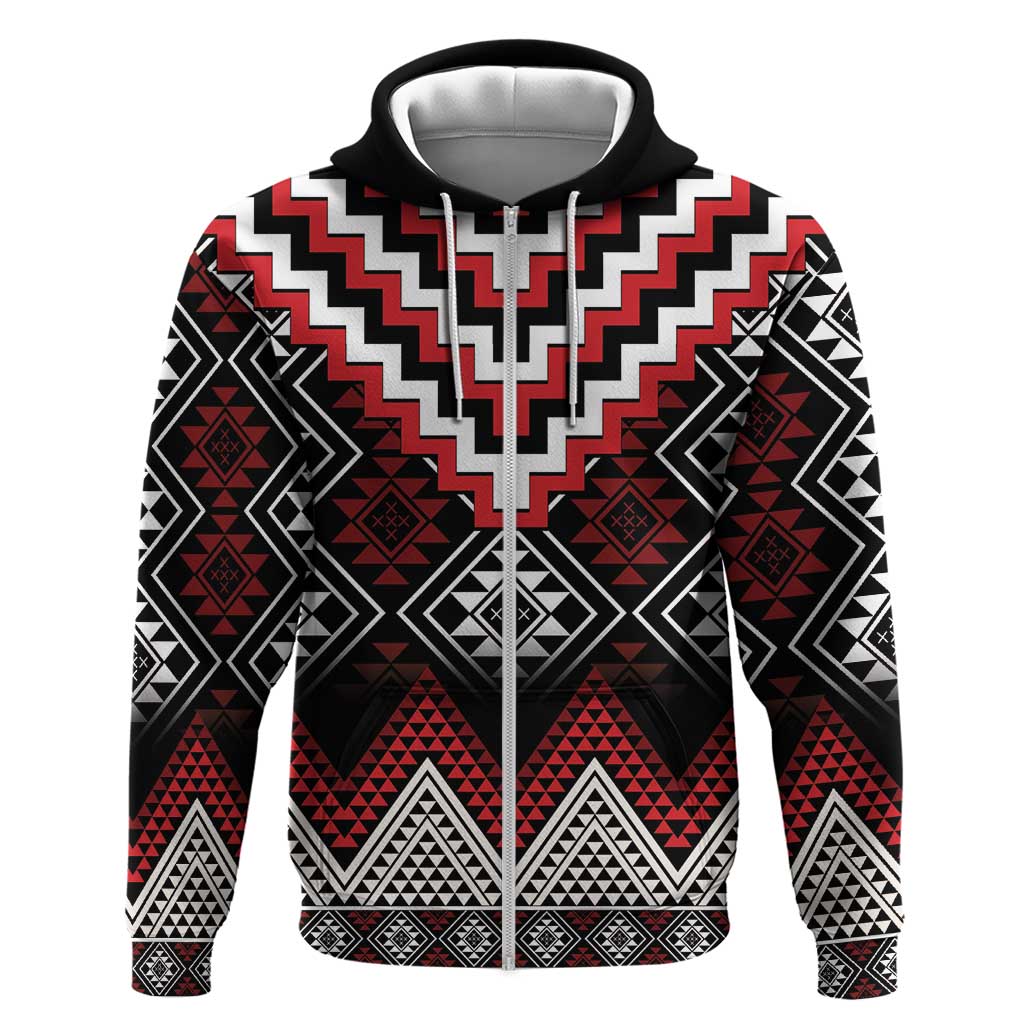 Red Taniko Aotearoa Zip Hoodie Niho Taniwha Mix Poutama