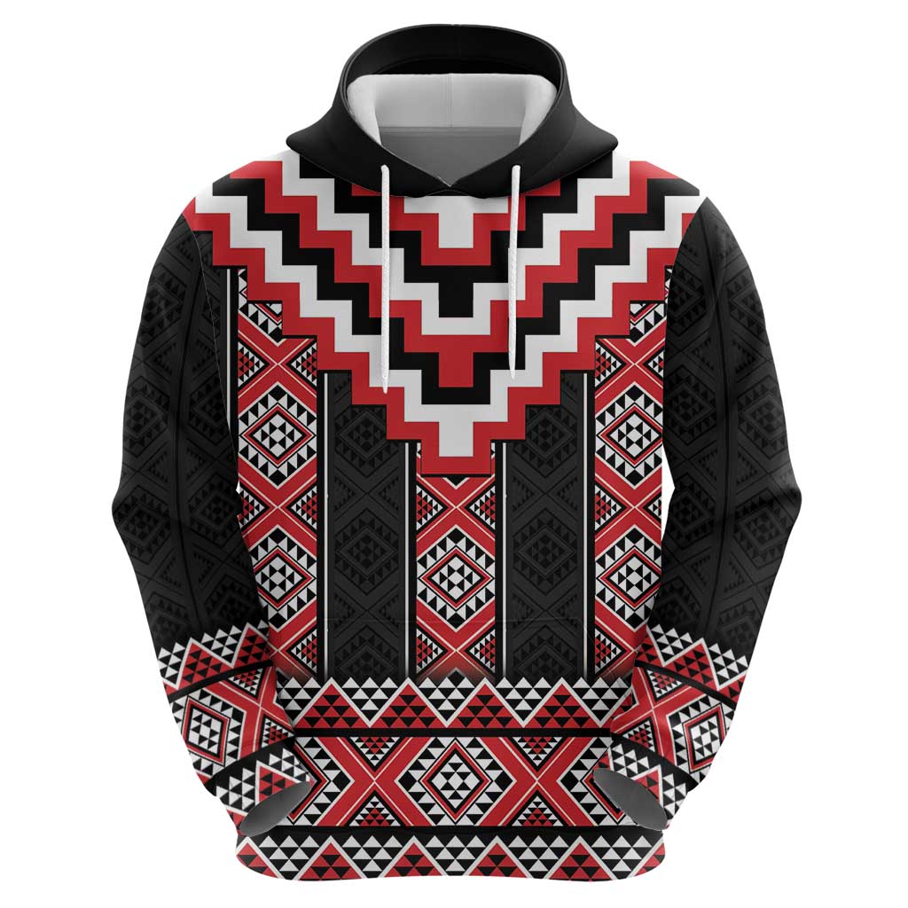 Red Taniko Aotearoa Zip Hoodie Niho Taniwha Mix Poutama LT14