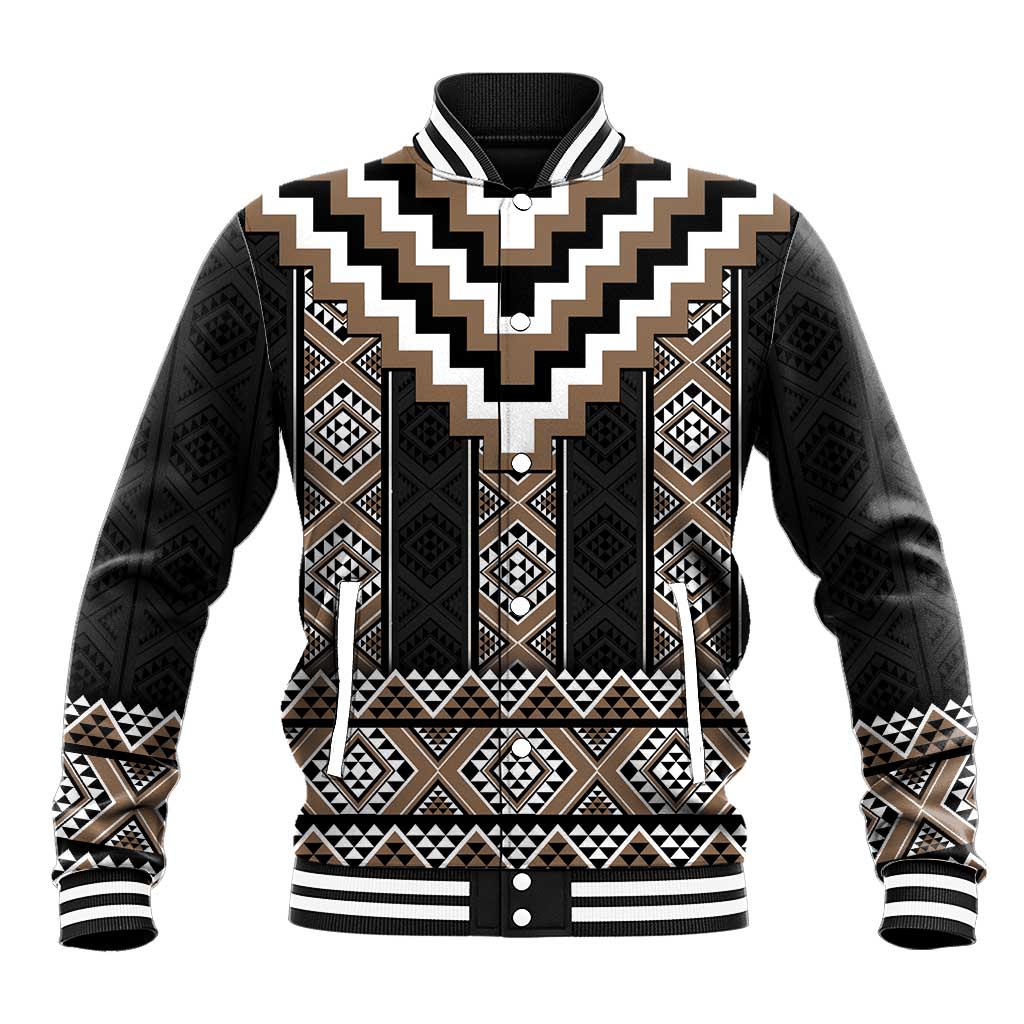 Brown Taniko Aotearoa Baseball Jacket Niho Taniwha Mix Poutama LT14 Unisex Brown - Polynesian Pride