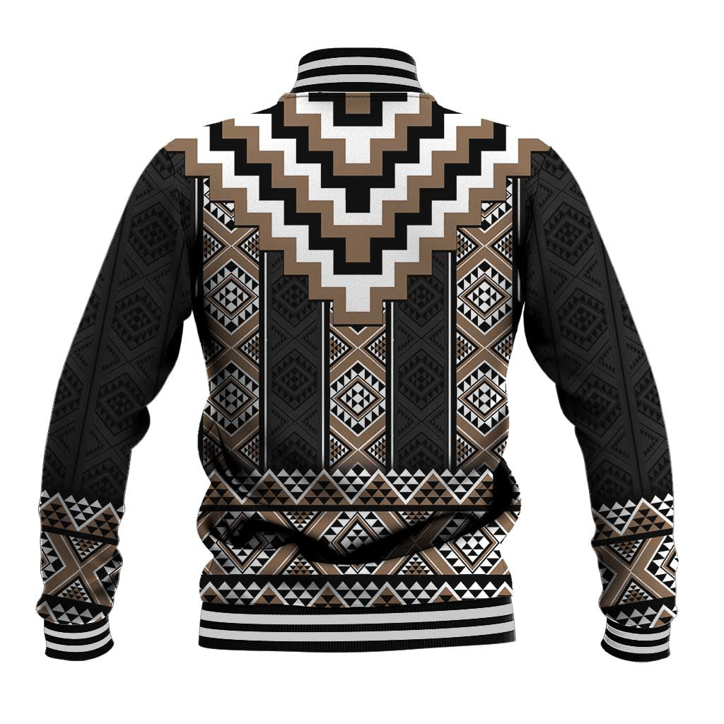 Brown Taniko Aotearoa Baseball Jacket Niho Taniwha Mix Poutama LT14 - Polynesian Pride