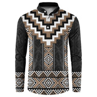 Brown Taniko Aotearoa Button Sweatshirt Niho Taniwha Mix Poutama LT14 Brown - Polynesian Pride