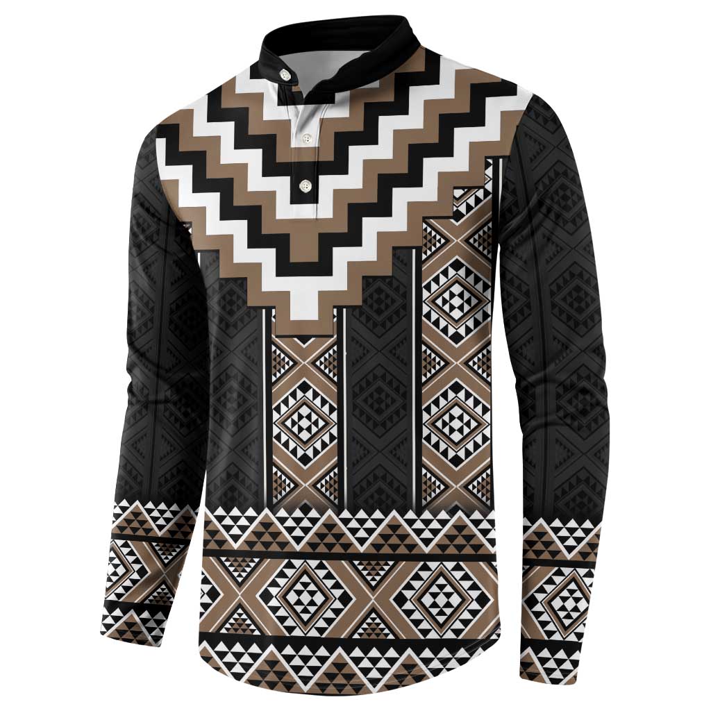 Brown Taniko Aotearoa Button Sweatshirt Niho Taniwha Mix Poutama LT14 - Polynesian Pride