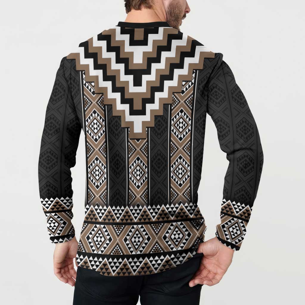 Brown Taniko Aotearoa Button Sweatshirt Niho Taniwha Mix Poutama LT14 - Polynesian Pride