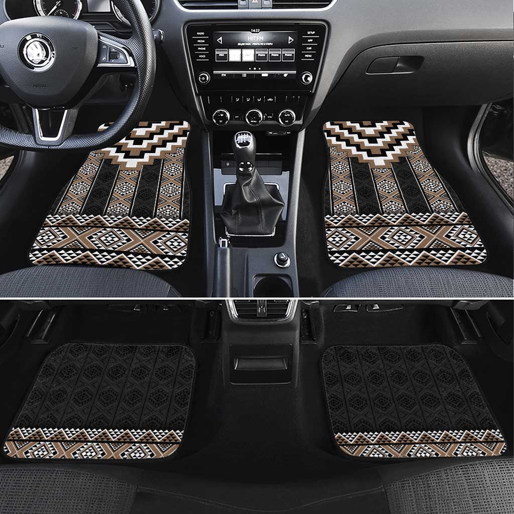 Brown Taniko Aotearoa Car Mats Niho Taniwha Mix Poutama LT14 Set 4pcs Brown - Polynesian Pride