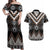 Brown Taniko Aotearoa Couples Matching Off Shoulder Maxi Dress and Hawaiian Shirt Niho Taniwha Mix Poutama