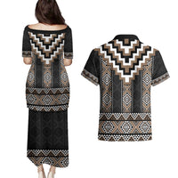 Brown Taniko Aotearoa Couples Matching Puletasi and Hawaiian Shirt Niho Taniwha Mix Poutama LT14 - Polynesian Pride