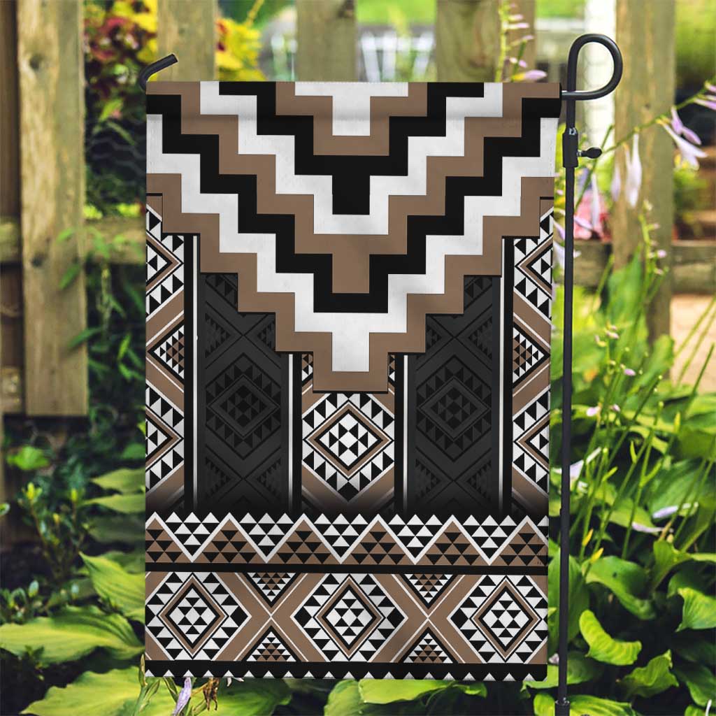 Brown Taniko Aotearoa Garden Flag Niho Taniwha Mix Poutama LT14 Garden Flag Brown - Polynesian Pride