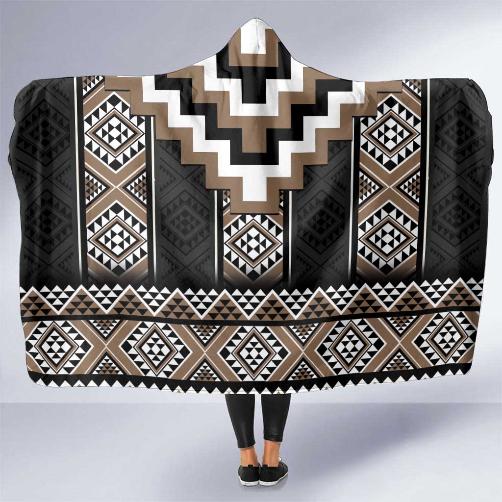 Brown Taniko Aotearoa Hooded Blanket Niho Taniwha Mix Poutama LT14 One Size Brown - Polynesian Pride