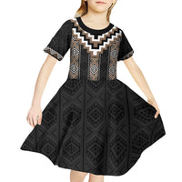 Brown Taniko Aotearoa Kid Short Sleeve Dress Niho Taniwha Mix Poutama LT14