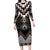 Brown Taniko Aotearoa Long Sleeve Bodycon Dress Niho Taniwha Mix Poutama