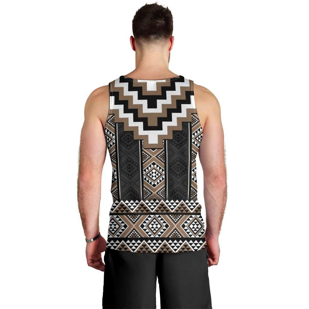 Brown Taniko Aotearoa Men Tank Top Niho Taniwha Mix Poutama LT14 - Polynesian Pride