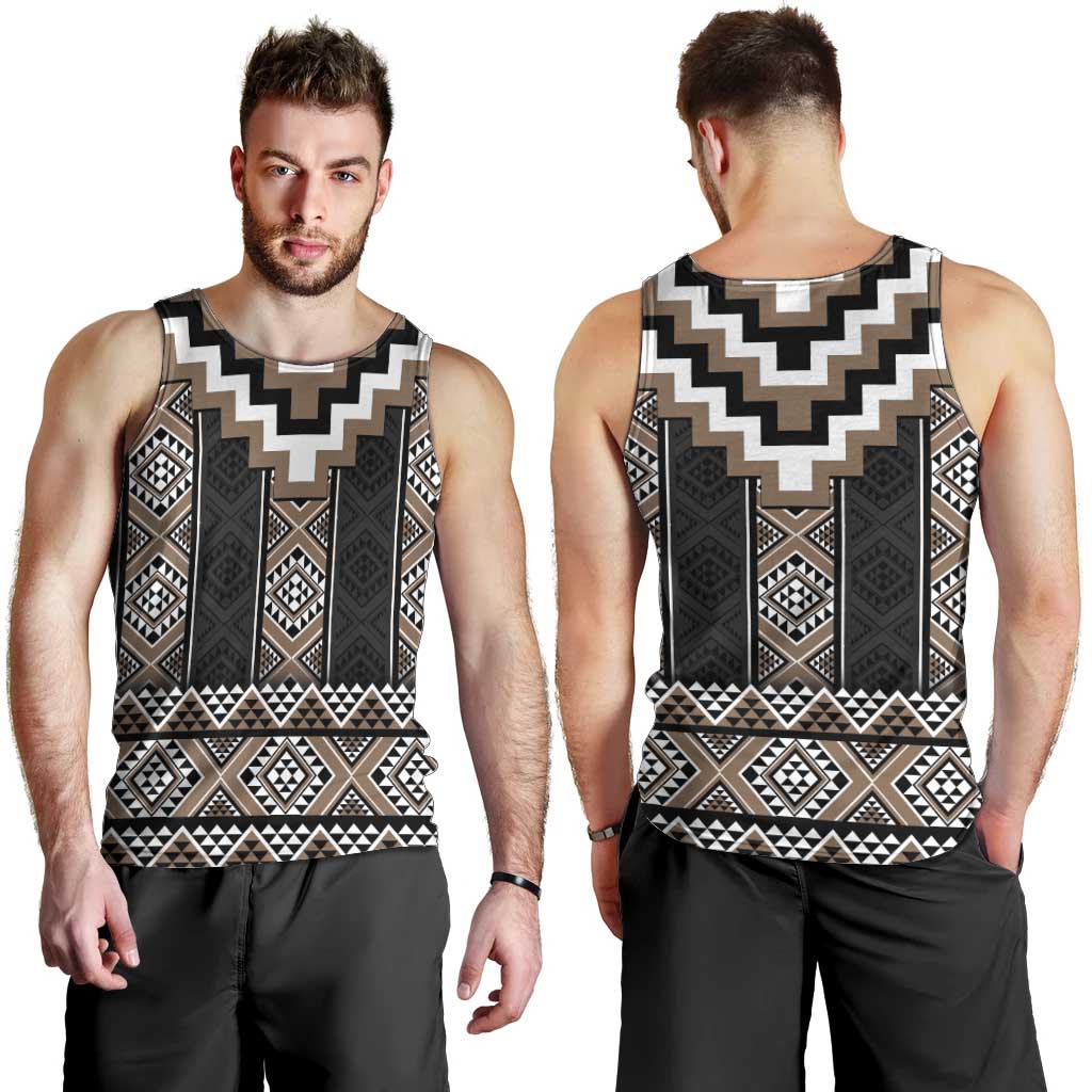 Brown Taniko Aotearoa Men Tank Top Niho Taniwha Mix Poutama LT14 - Polynesian Pride
