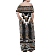 Brown Taniko Aotearoa Off Shoulder Maxi Dress Niho Taniwha Mix Poutama LT14 - Polynesian Pride