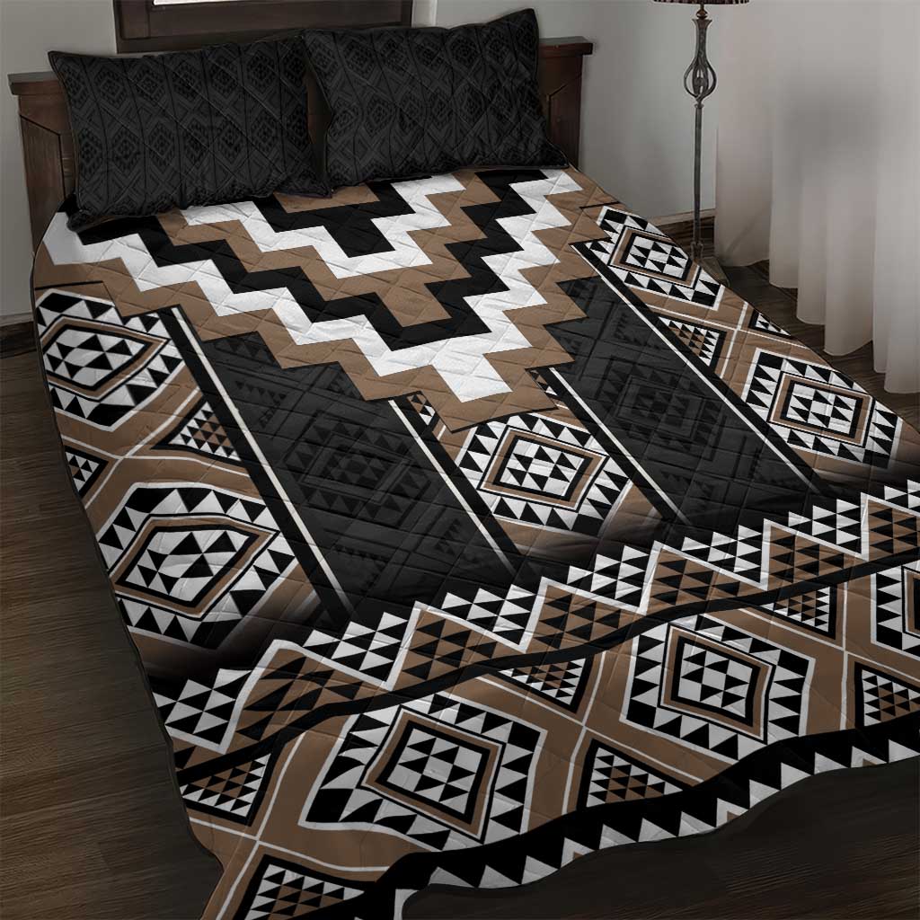 Brown Taniko Aotearoa Quilt Bed Set Niho Taniwha Mix Poutama LT14