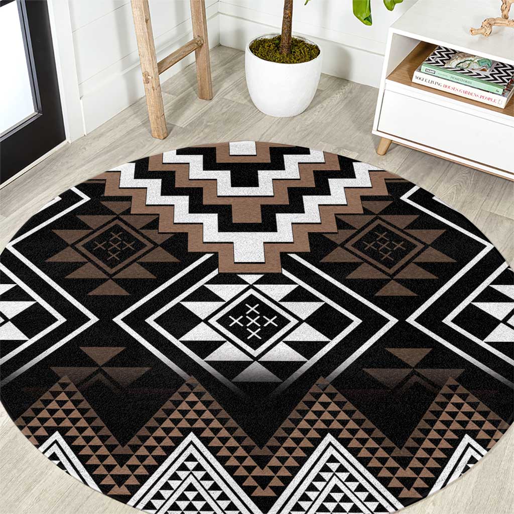 Brown Taniko Aotearoa Round Carpet Niho Taniwha Mix Poutama