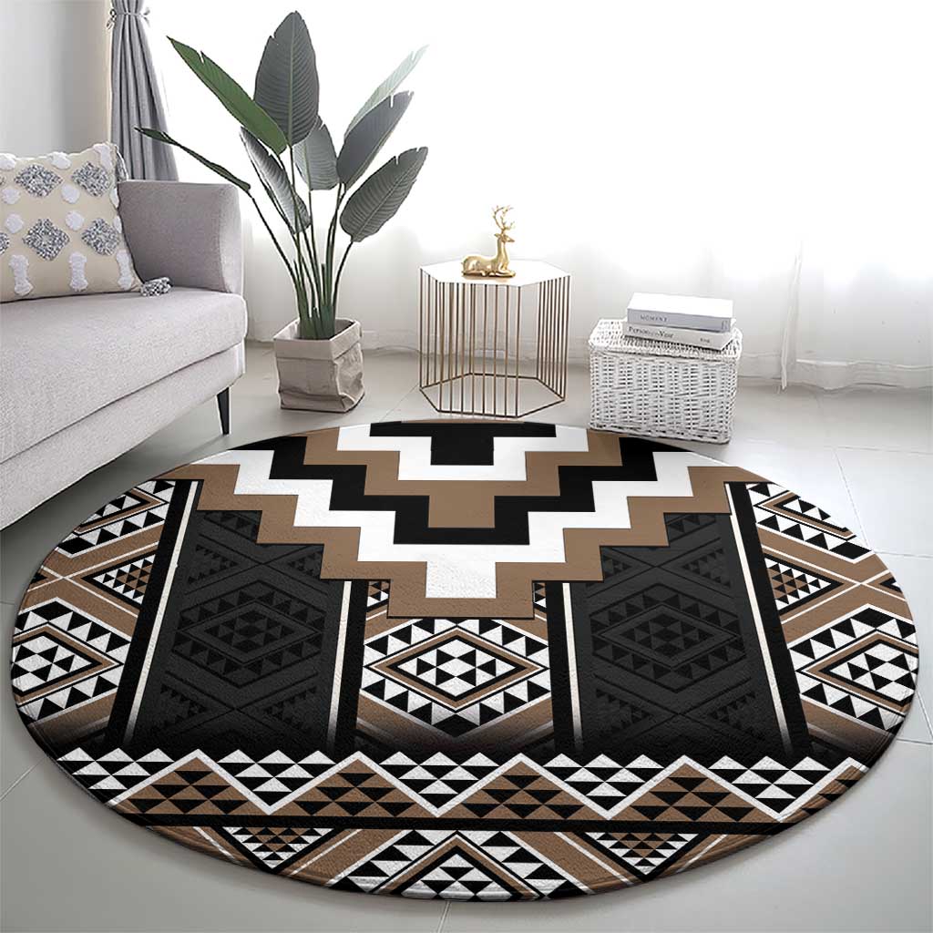 Brown Taniko Aotearoa Round Carpet Niho Taniwha Mix Poutama LT14