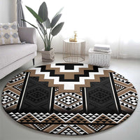 Brown Taniko Aotearoa Round Carpet Niho Taniwha Mix Poutama LT14