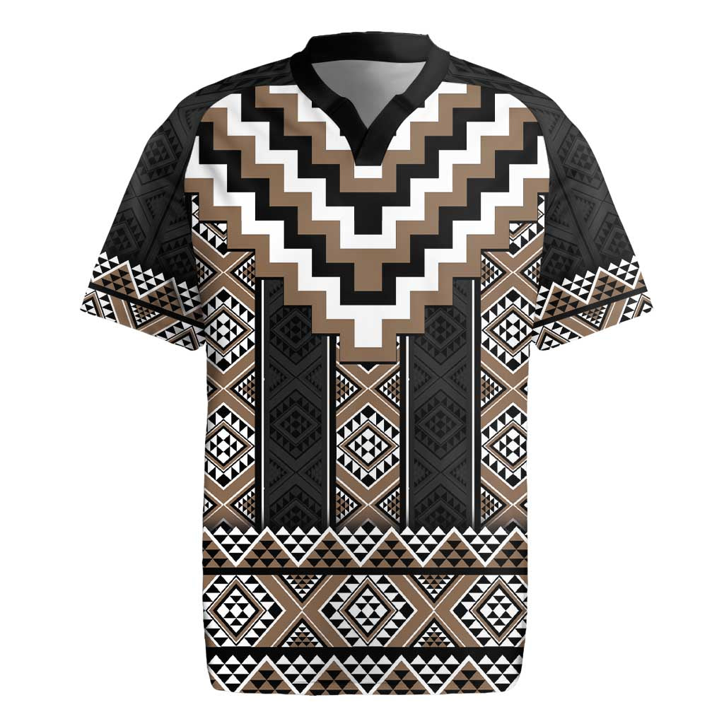 Brown Taniko Aotearoa Rugby Jersey Niho Taniwha Mix Poutama LT14 Brown - Polynesian Pride