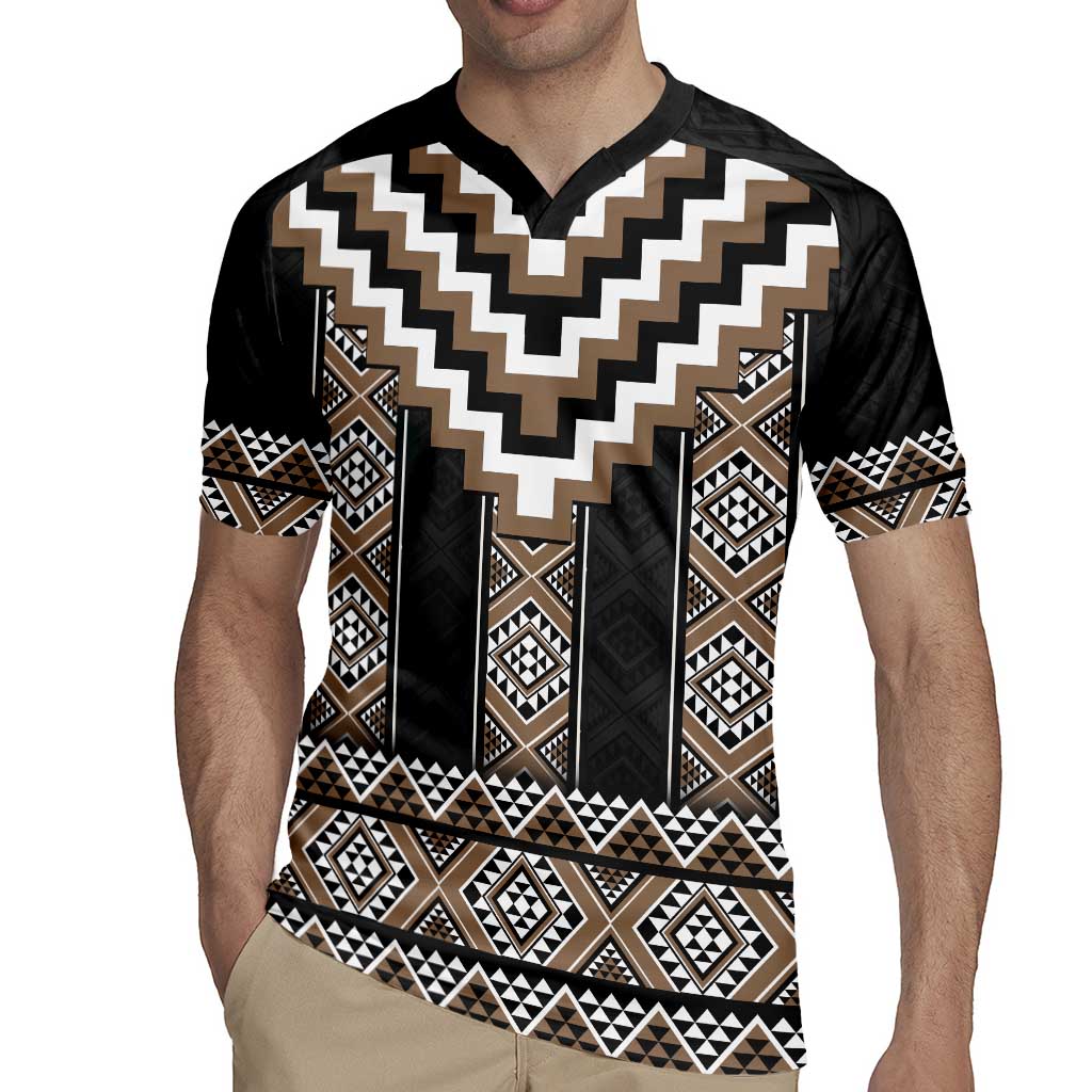 Brown Taniko Aotearoa Rugby Jersey Niho Taniwha Mix Poutama LT14 - Polynesian Pride