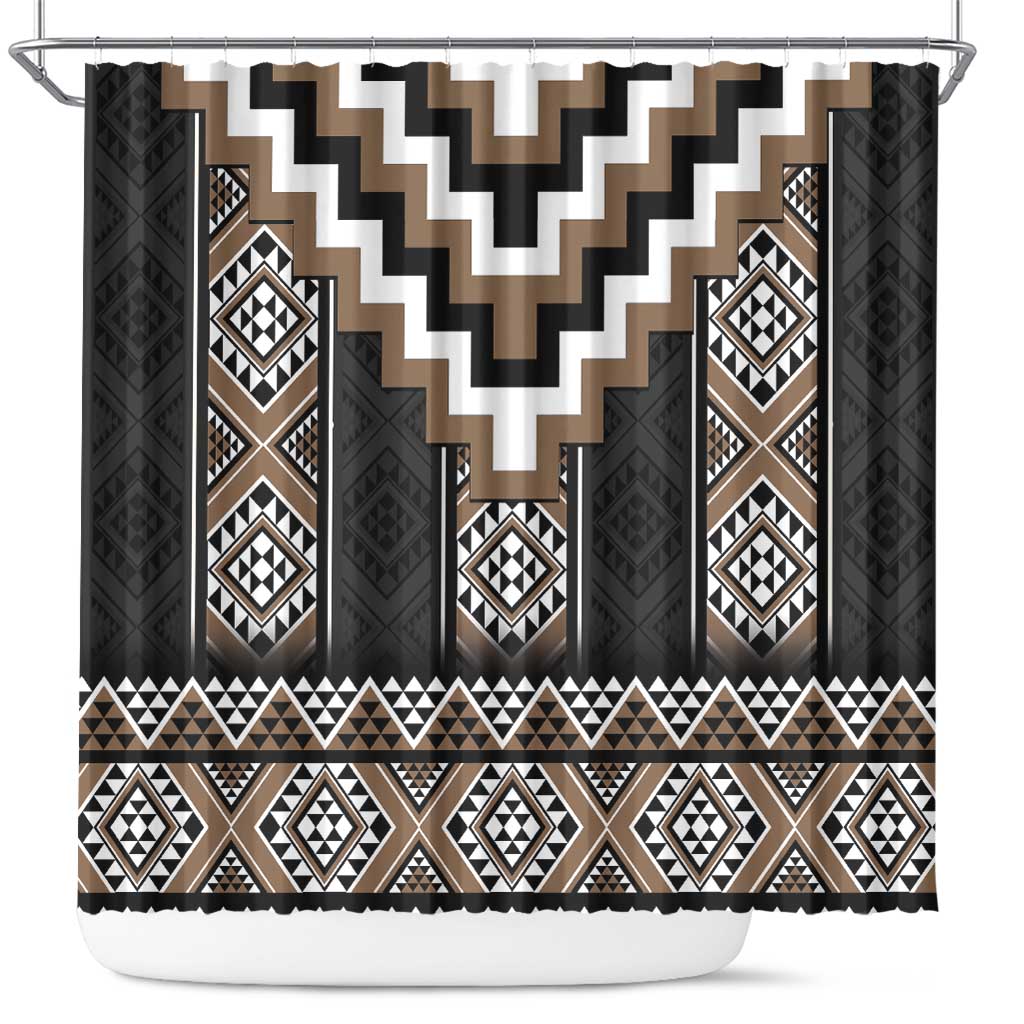 Brown Taniko Aotearoa Shower Curtain Niho Taniwha Mix Poutama LT14