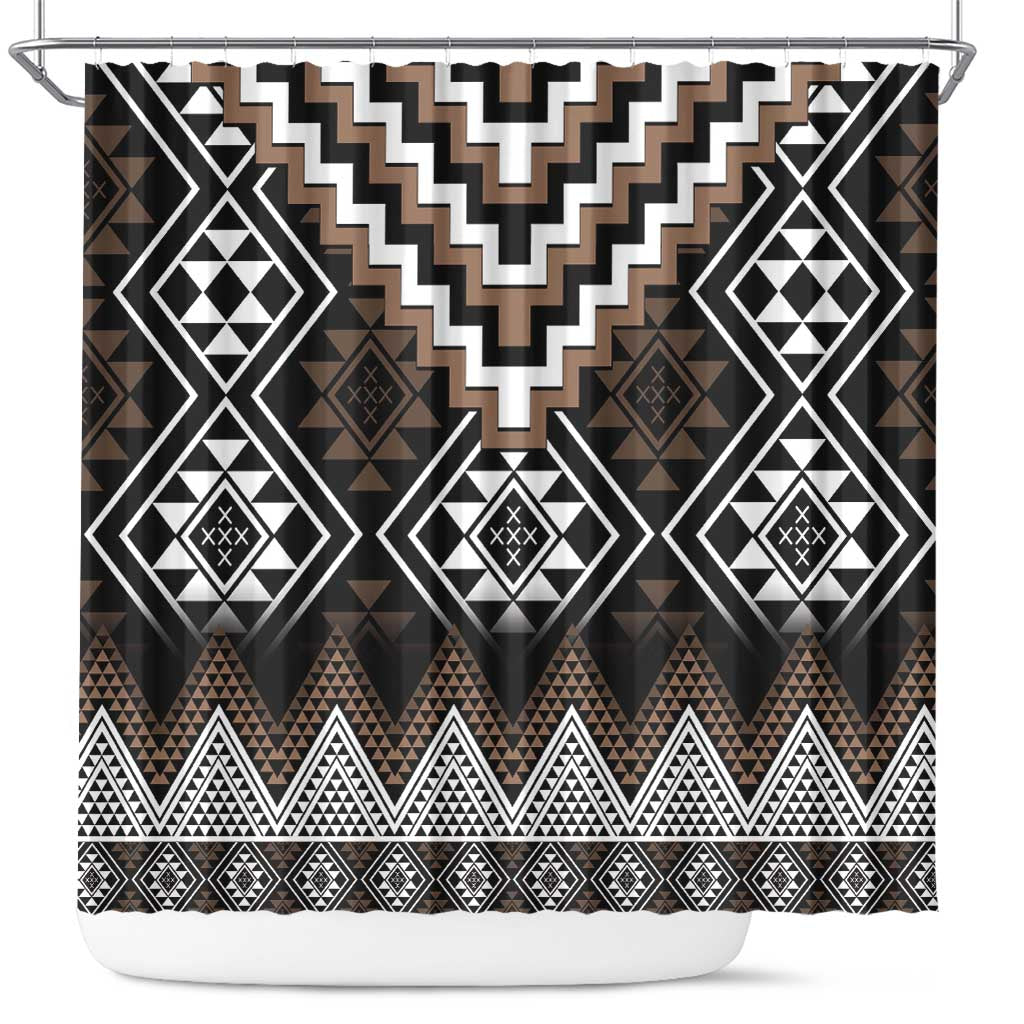 Brown Taniko Aotearoa Shower Curtain Niho Taniwha Mix Poutama