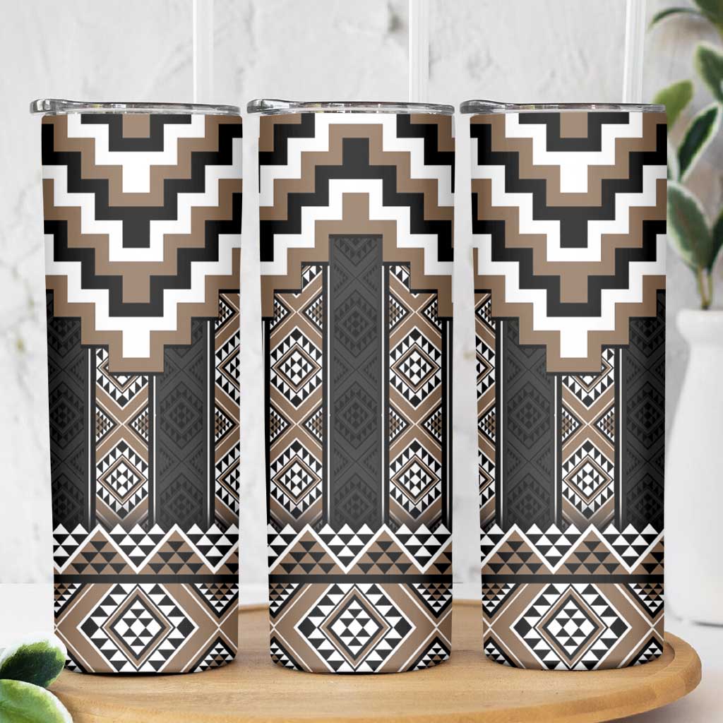 Brown Taniko Aotearoa Skinny Tumbler Niho Taniwha Mix Poutama LT14