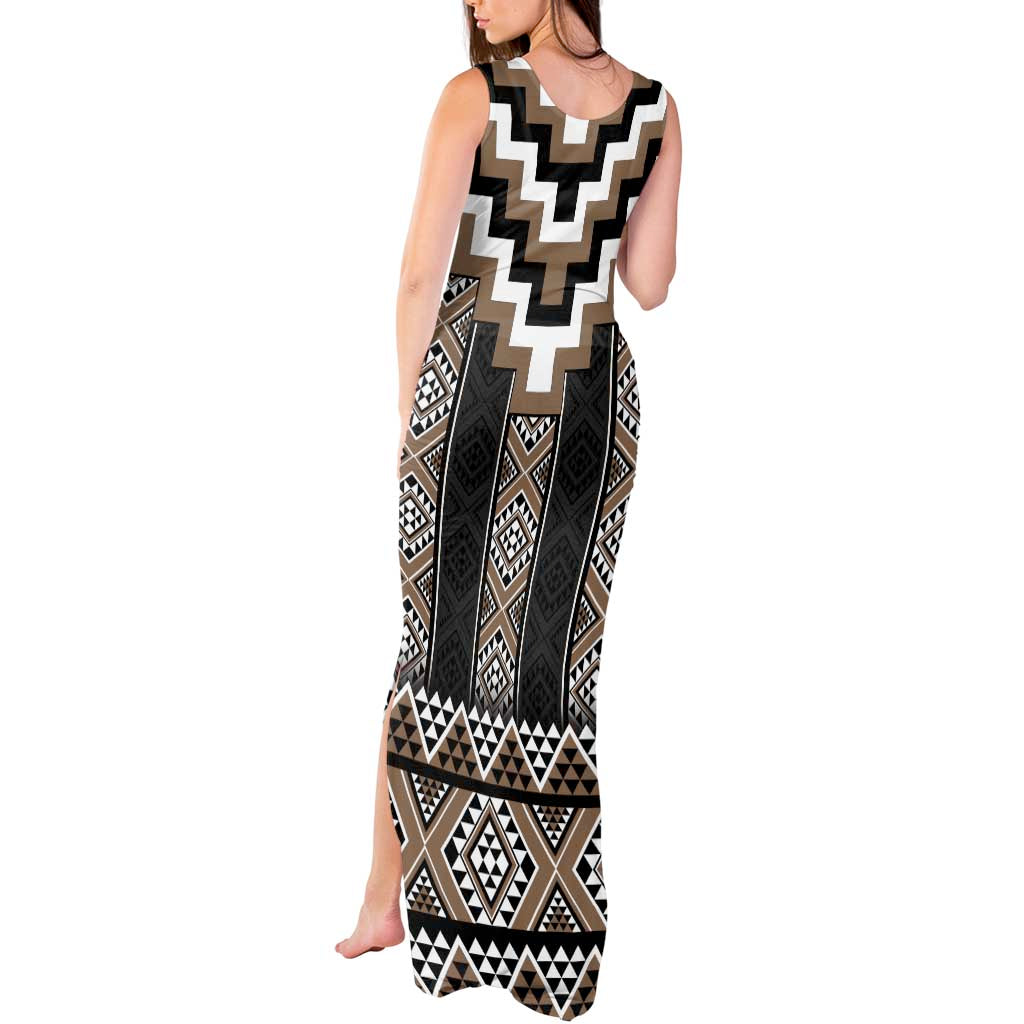 Brown Taniko Aotearoa Tank Maxi Dress Niho Taniwha Mix Poutama LT14 - Polynesian Pride