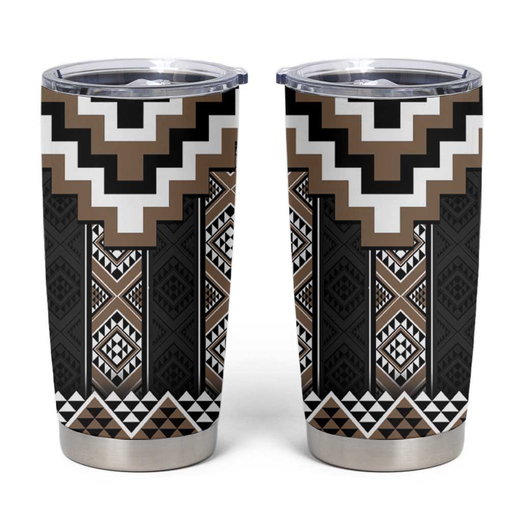 Brown Taniko Aotearoa Tumbler Cup Niho Taniwha Mix Poutama LT14 Brown - Polynesian Pride