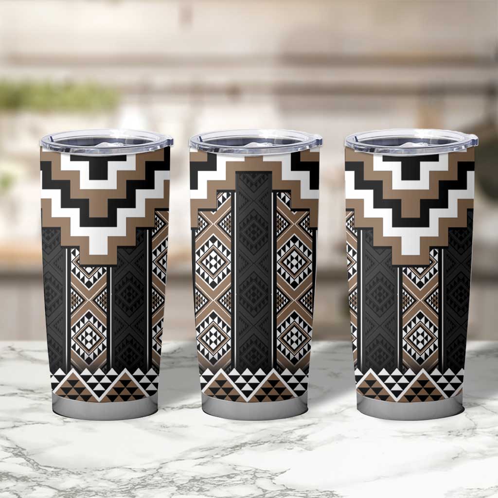 Brown Taniko Aotearoa Tumbler Cup Niho Taniwha Mix Poutama LT14 - Polynesian Pride