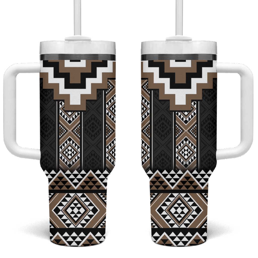 Brown Taniko Aotearoa Tumbler With Handle Niho Taniwha Mix Poutama LT14 One Size: 40 oz Brown - Polynesian Pride