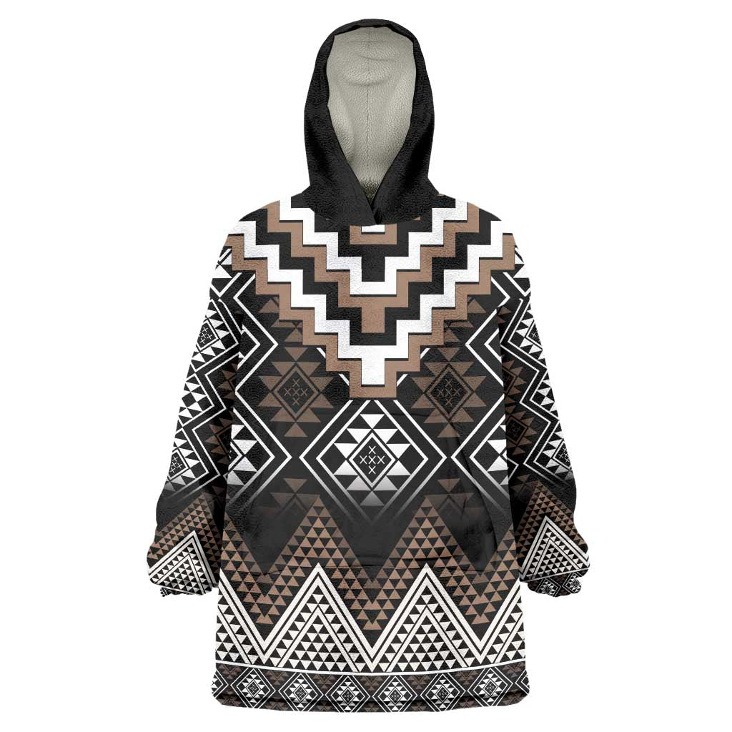 Brown Taniko Aotearoa Wearable Blanket Hoodie Niho Taniwha Mix Poutama