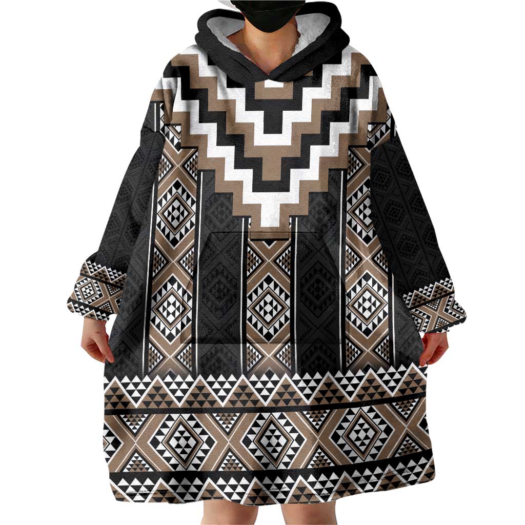 Brown Taniko Aotearoa Wearable Blanket Hoodie Niho Taniwha Mix Poutama LT14 - Polynesian Pride