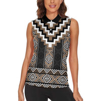 Brown Taniko Aotearoa Women Sleeveless Polo Shirt Niho Taniwha Mix Poutama LT14 - Polynesian Pride