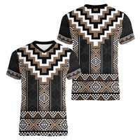 Brown Taniko Aotearoa Women V-Neck T-Shirt Niho Taniwha Mix Poutama LT14 - Polynesian Pride