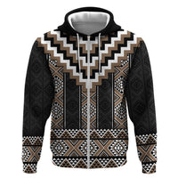 Brown Taniko Aotearoa Zip Hoodie Niho Taniwha Mix Poutama LT14
