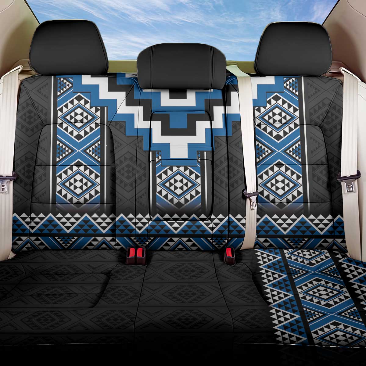 Blue Taniko Aotearoa Back Car Seat Cover Niho Taniwha Mix Poutama LT14