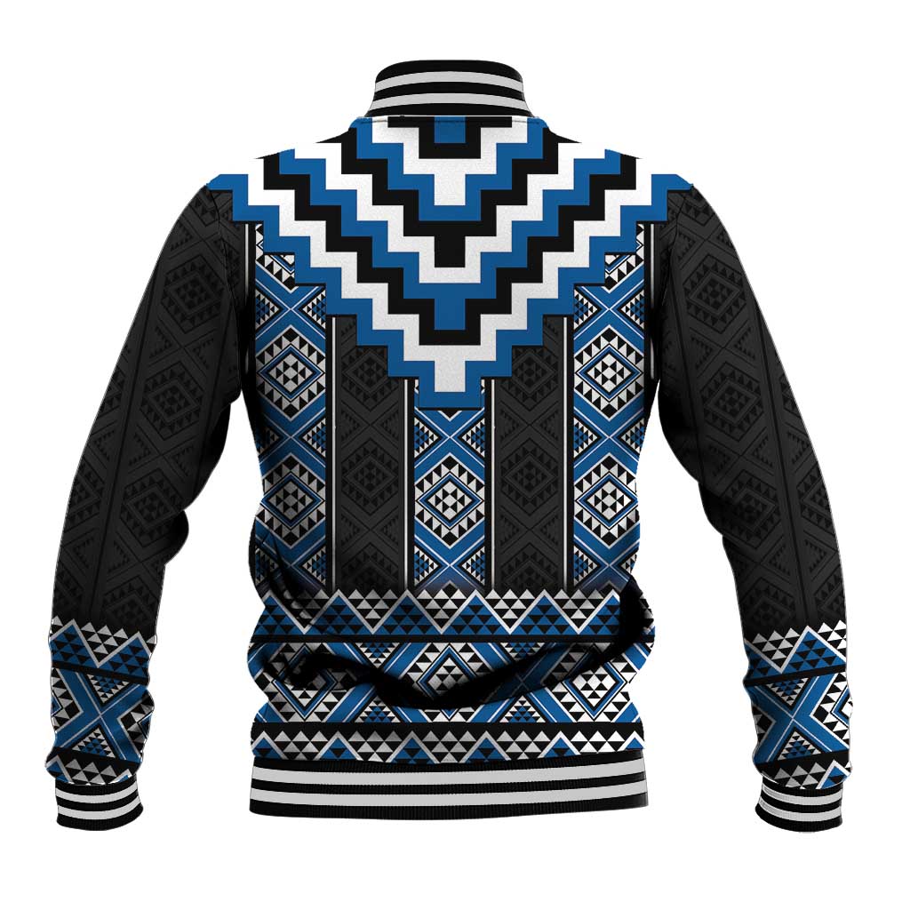 Blue Taniko Aotearoa Baseball Jacket Niho Taniwha Mix Poutama LT14 - Polynesian Pride